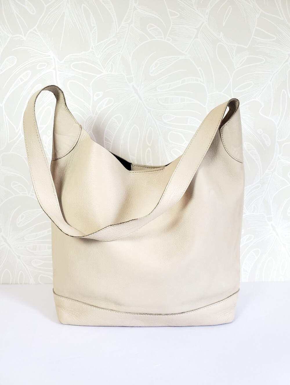 Eileen Fisher Cream Leather & Suede Hobo Tote Shoulder Bag